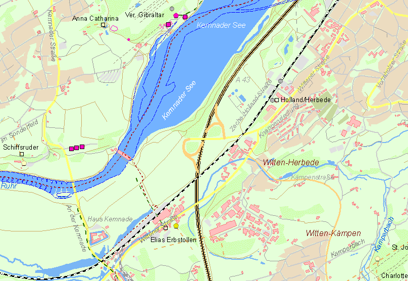 Übersichtskarte zur Zeche Holland/Herbede