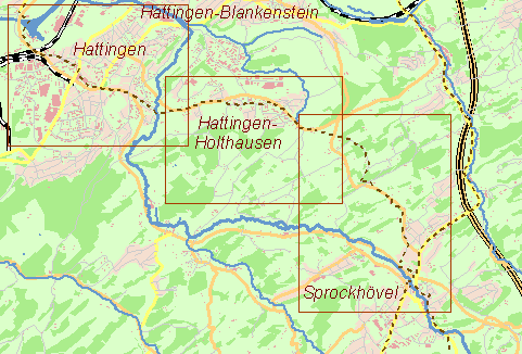 Gegenwartskarte Kohlenweg von Hattingen nach Sprockhövel