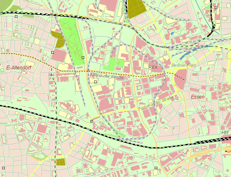 Gegenwartskarte Aktienstraße von Essen nach Mülheim