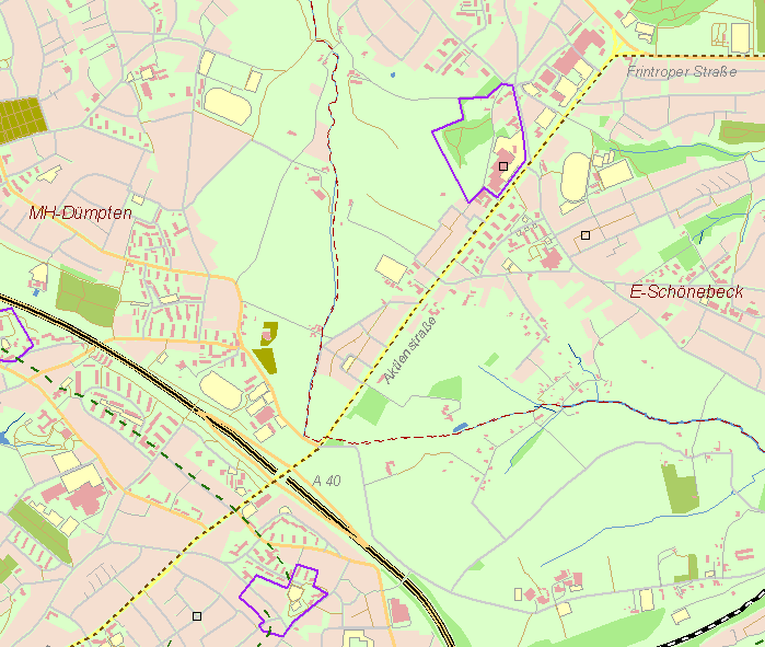 Gegenwartskarte Aktienstraße von Essen nach Mülheim