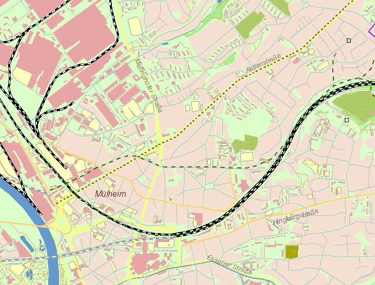 Gegenwartskarte Aktienstraße von Essen nach Mülheim