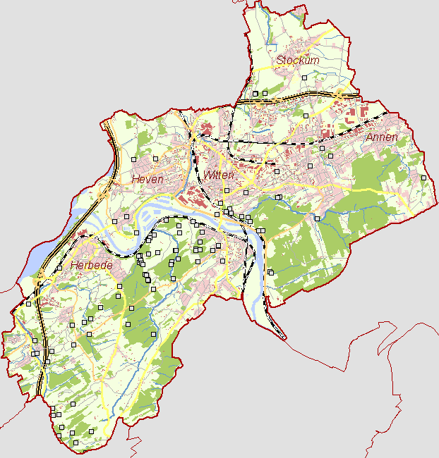 Übersichtskarte der Stadt Witten
