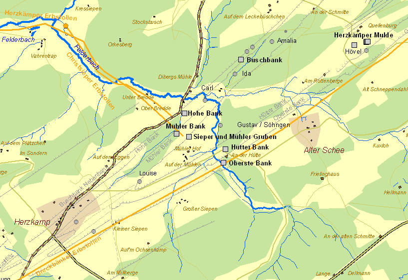 Historische Karte Sieper und Mühler Gruben
