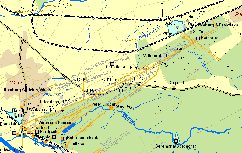 Historische Karte Zeche Vereinigte Hamburg & Franziska