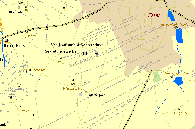 Historische Karte Zechen Fettlappen und Secretarius