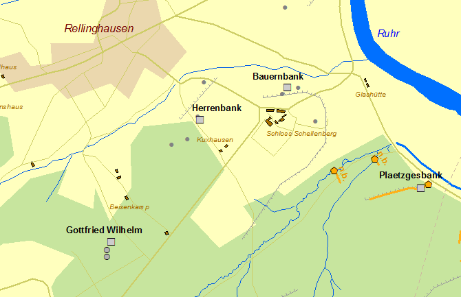 Historische Karte Zechen Bauernbank und Herrenbank