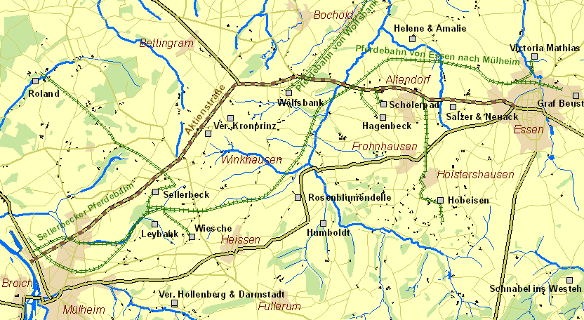 Historische Karte Pferdebahn Essen-Mülheim