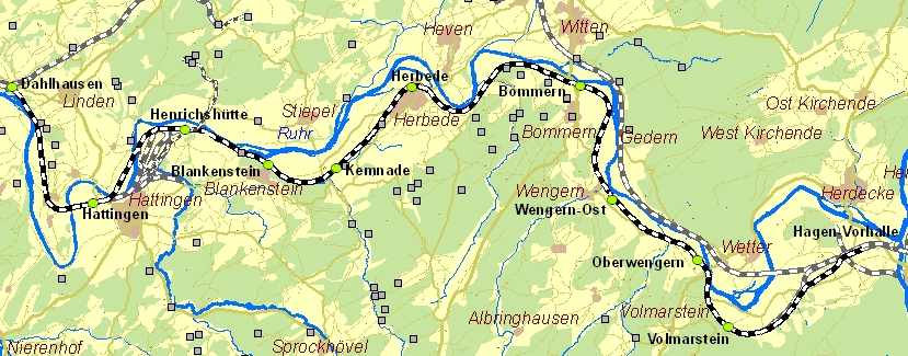 Historische Karte mittlere Ruhrtalbahn