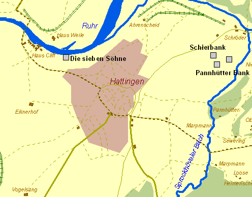 Historische Karte Kohlenweg von Hattingen nach Sprockhövel