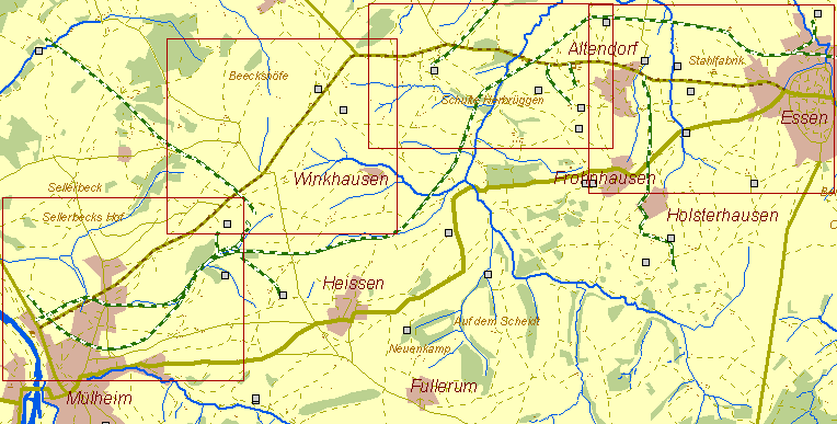 Historische Karte Aktienstraße von Essen nach Mülheim