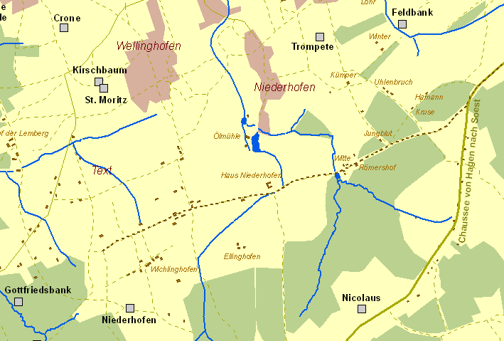 Historische Karte Niederhofer Kohlenweg - Niederhofen