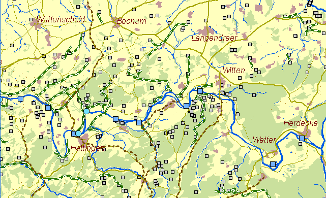 Übersichtskarte Ruhr zwischen Wetter und Hattingen