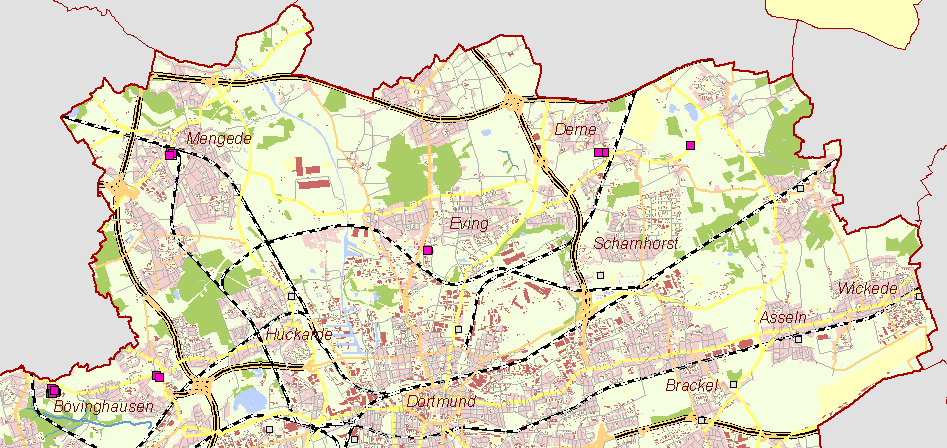 Karte Dortmunder Norden mit Bergbaurelikten