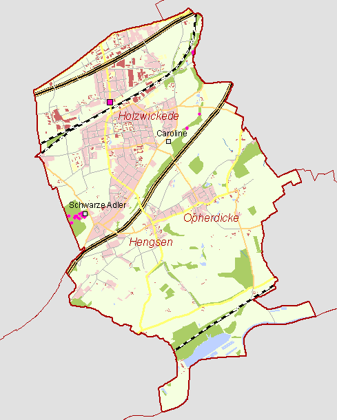 Karte von Holzwickede mit Bergbauspuren