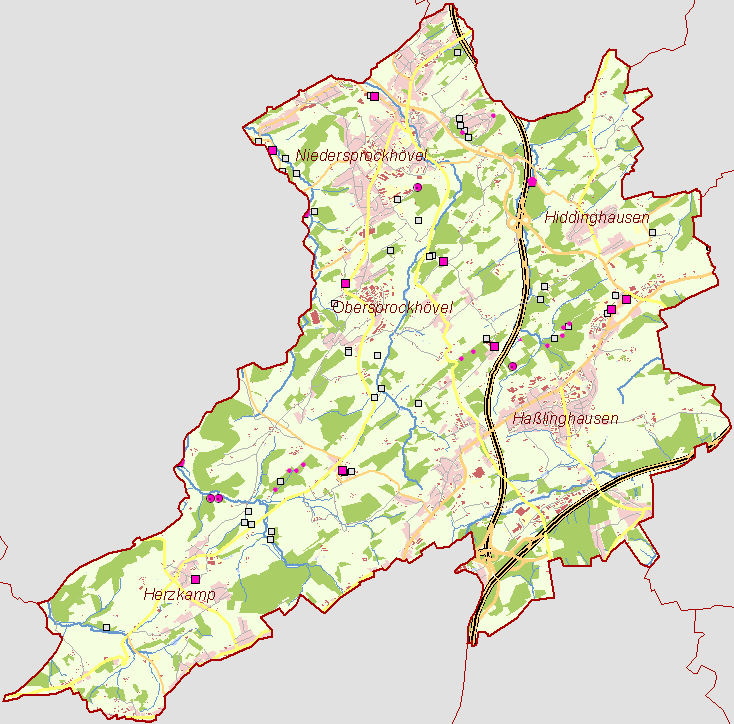 bersichtskarte Sprockhvel mit Bergbauspuren