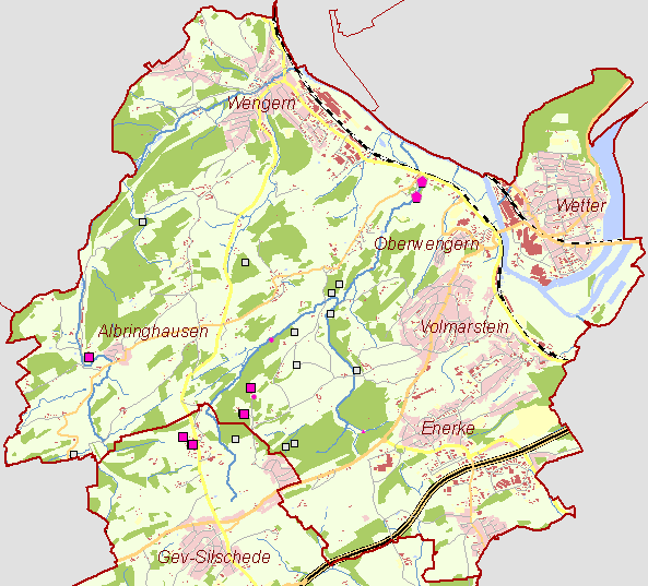 bersichtskarte von Wetter mit Bergbaurelikten