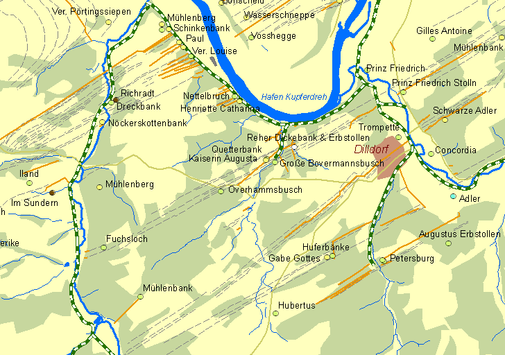 Historische Karte Abbaugebiet Kupferdreh