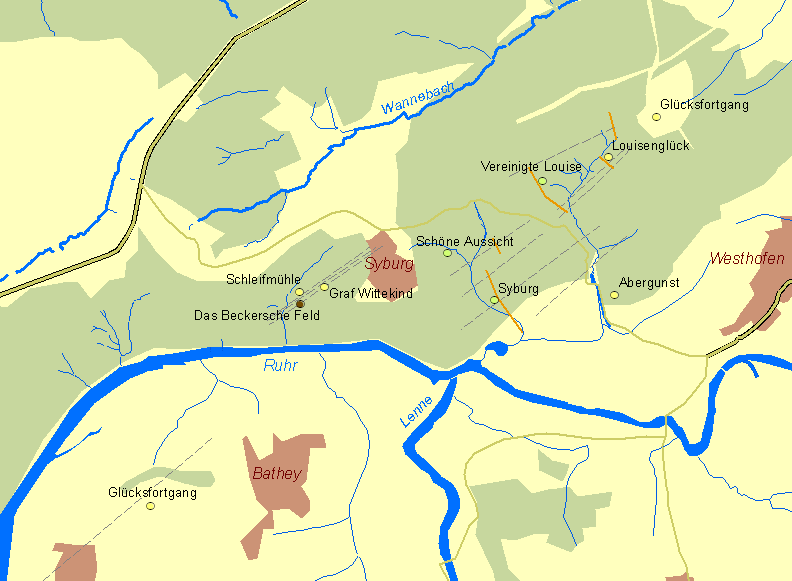 Historische Karte Abbaugebiet Syburg