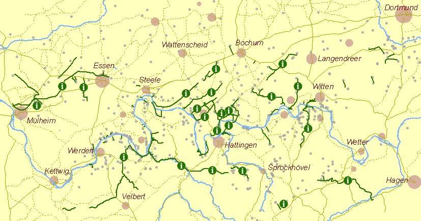 Übersichtskarte Pferdebahnen  im Ruhrgebiet